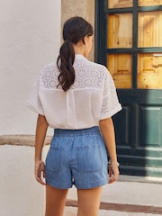 Mid Blue Lightweight Denim Pull On Elasticated Waist Shorts - Image 3 of 6