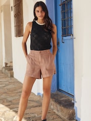 Rust Brown Cargo Utility Lightweight Denim Shorts - Image 2 of 6