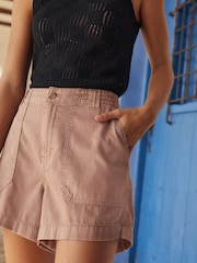 Rust Brown Cargo Utility Lightweight Denim Shorts - Image 4 of 6