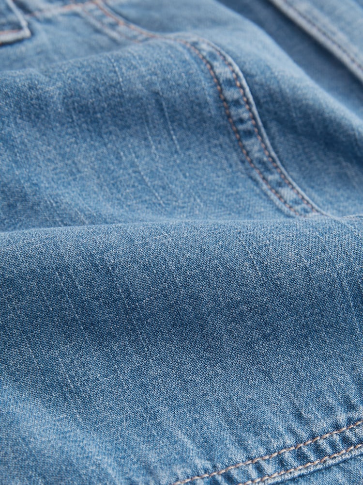 Mid Blue 100% Cotton Cargo Utility Lightweight Denim Shorts - Image 6 of 6