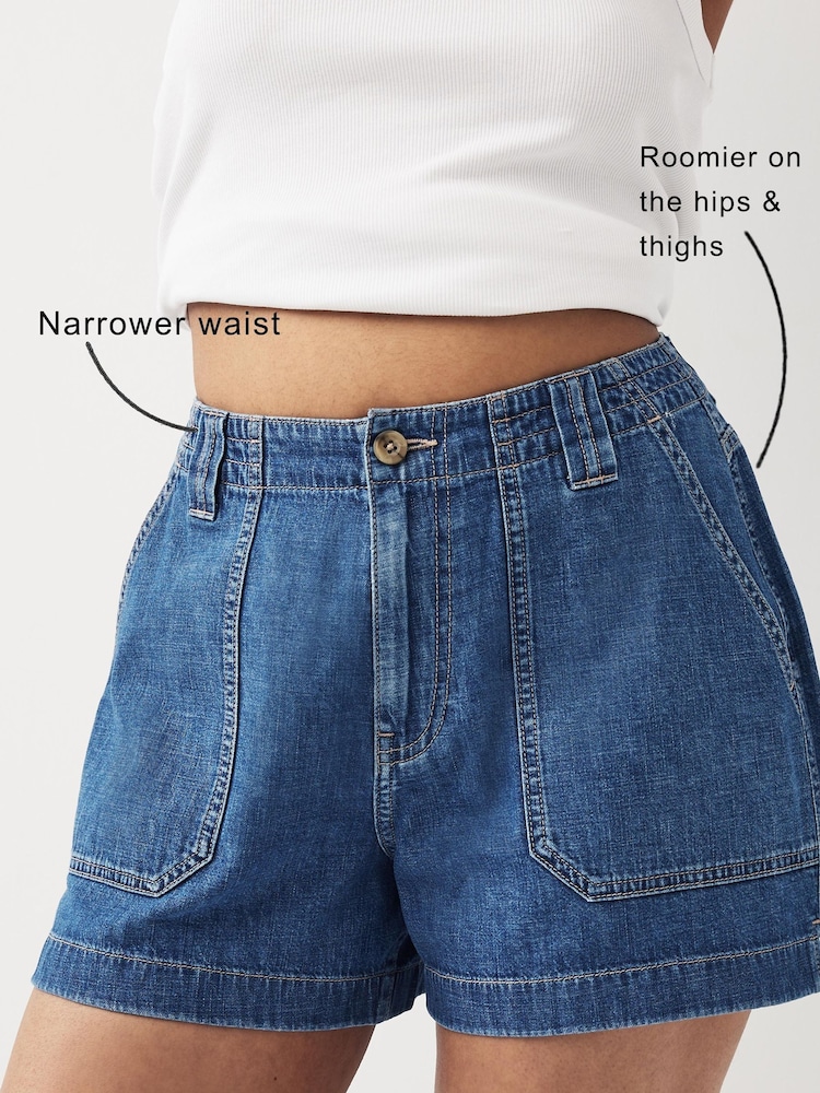 Mid Blue Cargo Utility Lightweight Denim Hourglass Shorts - Image 5 of 7