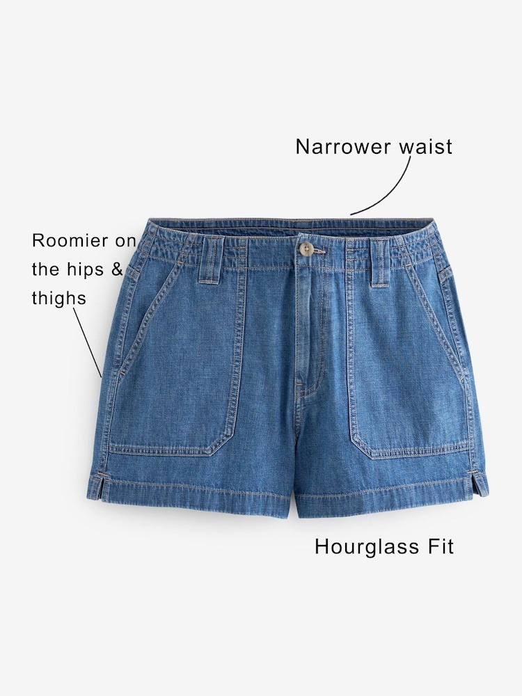 Mid Blue Cargo Utility Lightweight Denim Hourglass Shorts - Image 6 of 7