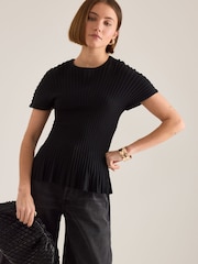 Anthropologie Black Rib Waisted Top - Image 1 of 4