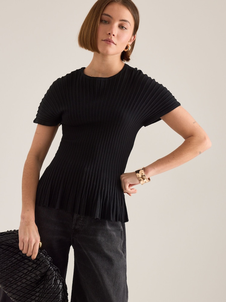 Anthropologie Black Rib Waisted Top - Image 1 of 4