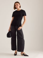 Anthropologie Black Rib Waisted Top - Image 2 of 4