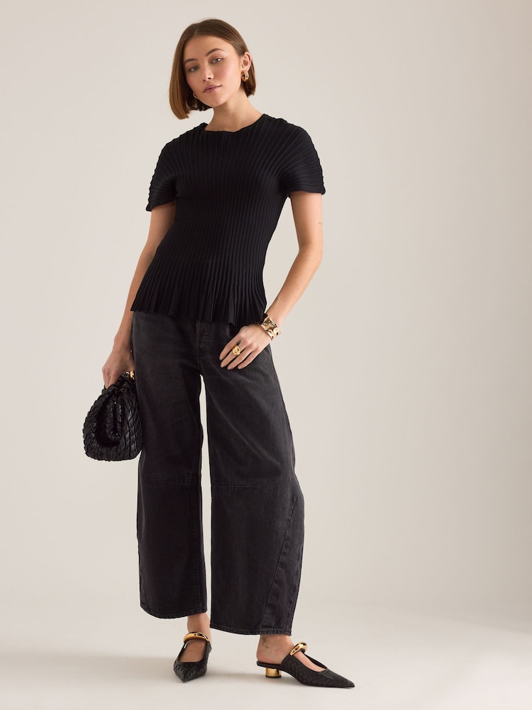 Anthropologie Black Rib Waisted Top - Image 2 of 4
