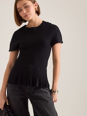 Anthropologie Black Rib Waisted Top - Image 3 of 4