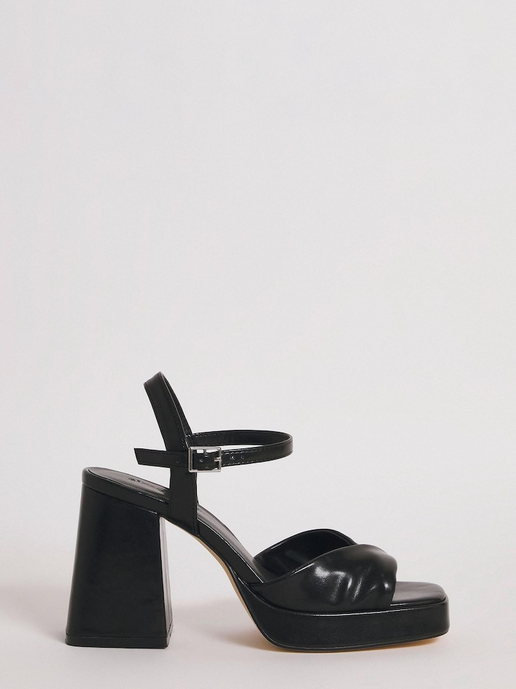 Simply Be Twist Front Platform Heeled Black Sandals In Wide Fit - Image 1 of 1