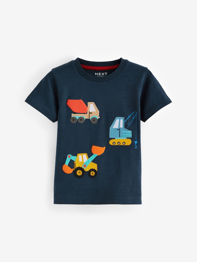 Navy/Red Appliqué Transport 100% Cotton Short Sleeve T-Shirt (3mths-7yrs) - Image 1 of 3