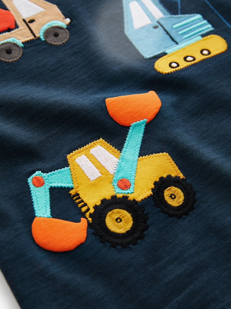 Navy/Red Appliqué Transport 100% Cotton Short Sleeve T-Shirt (3mths-7yrs) - Image 3 of 3