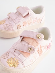 Pink Seashell Standard Fit (F) Embellished Touch Fasten Strap Trainers - Image 6 of 7