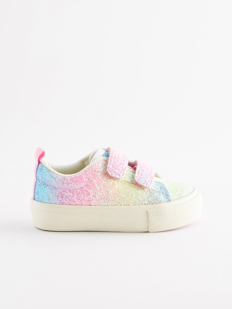 Rainbow Pink Glitter Standard Fit (F) Chunky Trainers With Touch Fastening - Image 1 of 6
