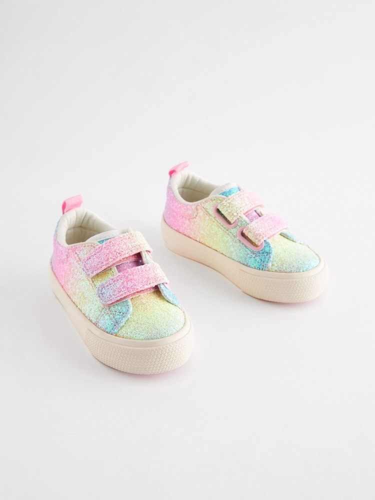 Rainbow Pink Glitter Standard Fit (F) Chunky Trainers With Touch Fastening - Image 2 of 6