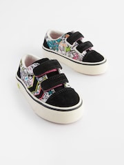 Black Touch Fasten Strap Printed Trainers - Image 1 of 6