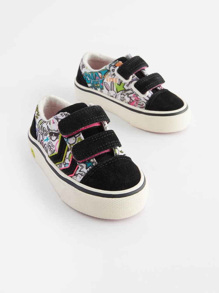 Black Touch Fasten Strap Printed Trainers - Image 1 of 6 Black Touch Fasten Strap Printed Trainers - Image 1 of 6