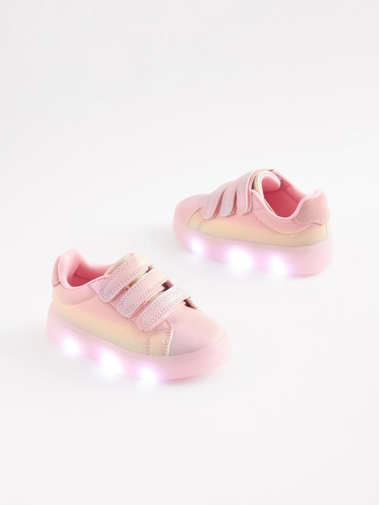 Pink Rainbow Shimmer Touch Fasten Light Up Trainers - Image 1 of 6