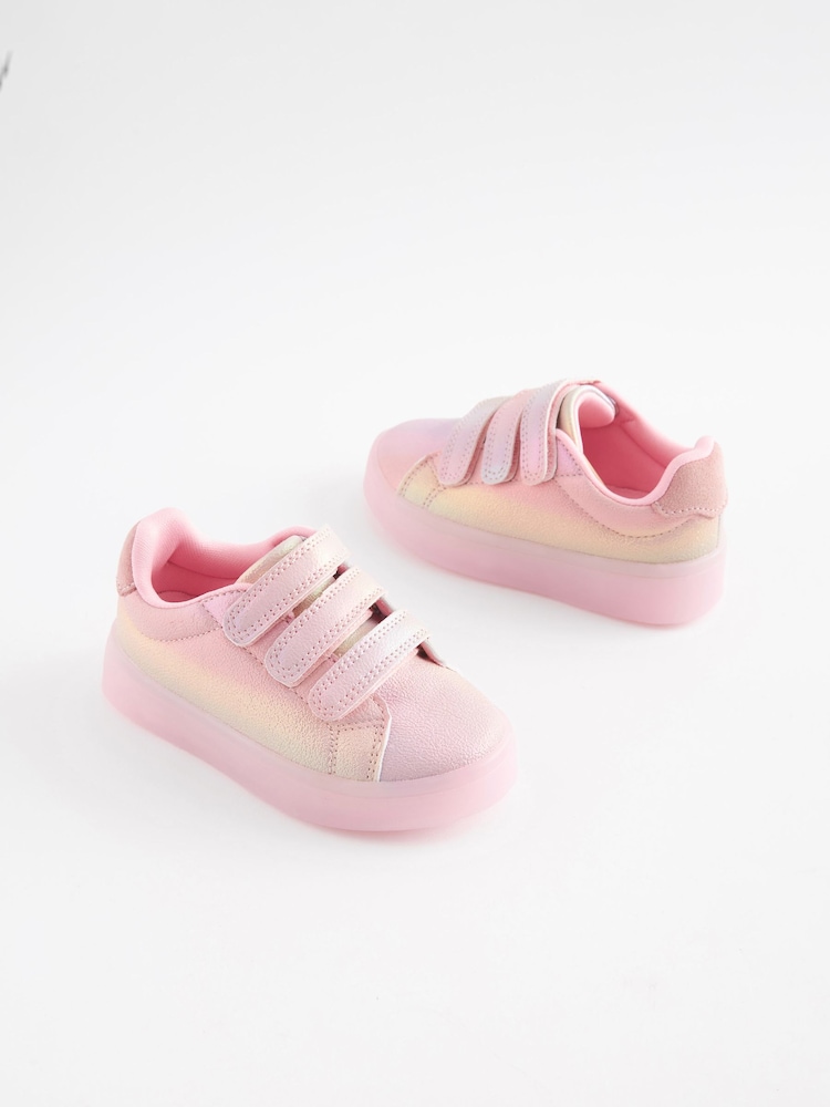 Pink Rainbow Shimmer Touch Fasten Light Up Trainers - Image 2 of 6