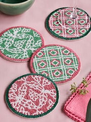 Nina Campbell Set of 4 Green/Pink Beaded Coasters - Image 1 of 3