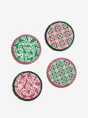 Nina Campbell Set of 4 Green/Pink Beaded Coasters - Image 2 of 3