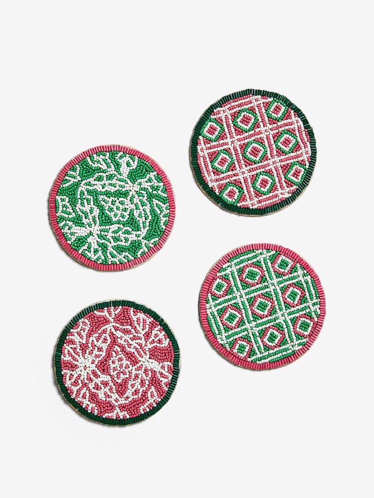 Nina Campbell Set of 4 Green/Pink Beaded Coasters - Image 2 of 3