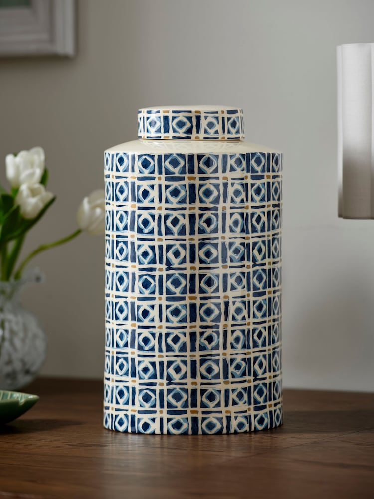 Nina Campbell Blue Printed Vase - Image 1 of 4