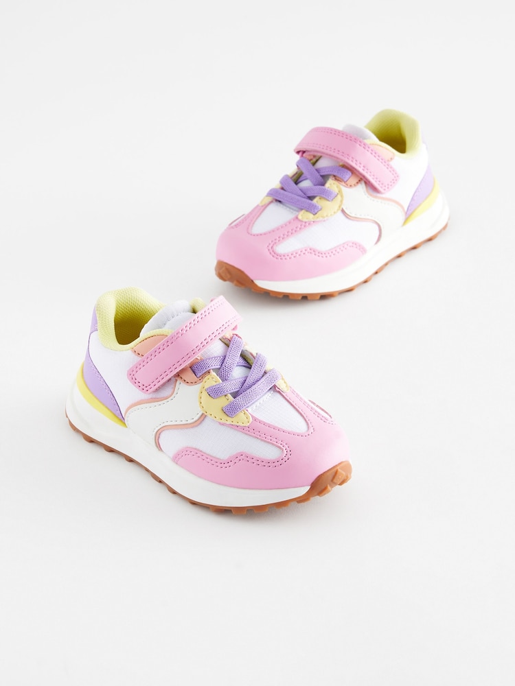 White/Pink/Yellow Elastic Lace Chunky Trainers - Image 2 of 7