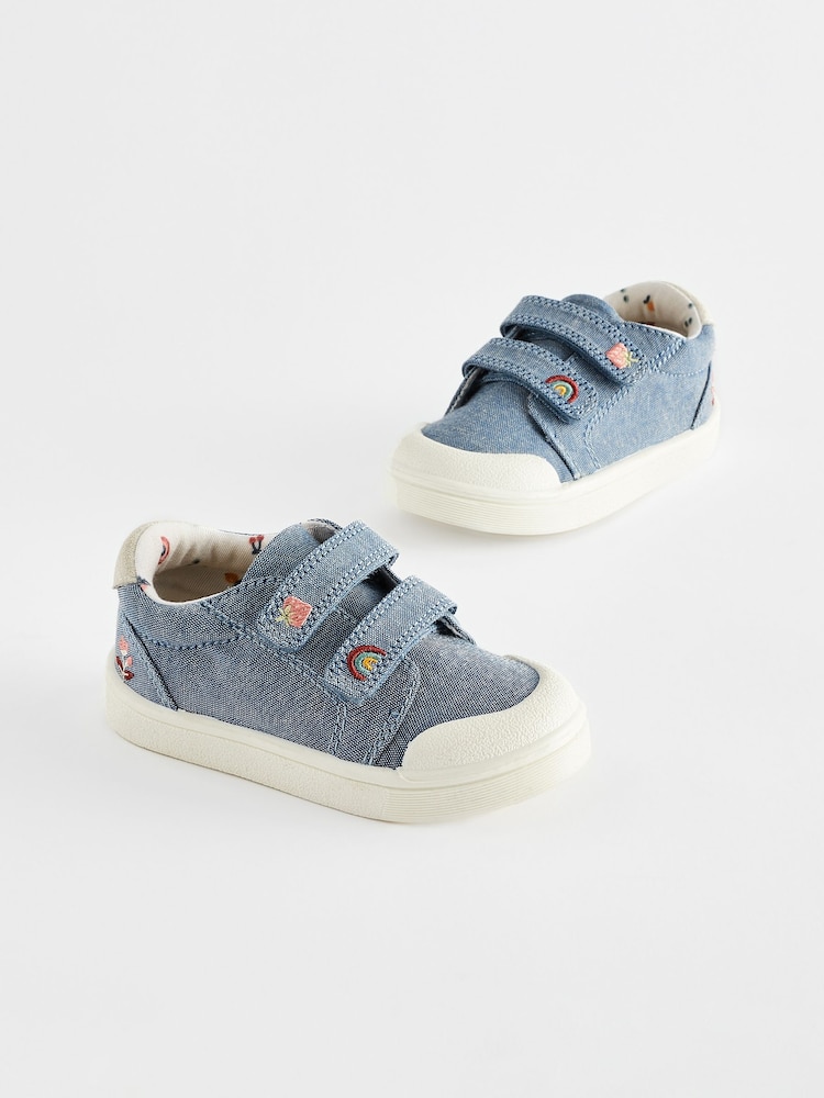 Blue Denim Standard Fit (F) Touch Fasten Strap Machine Washable Trainers - Image 1 of 6