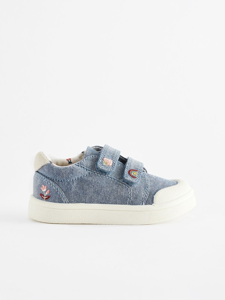 Blue Denim Standard Fit (F) Touch Fasten Strap Machine Washable Trainers - Image 2 of 6