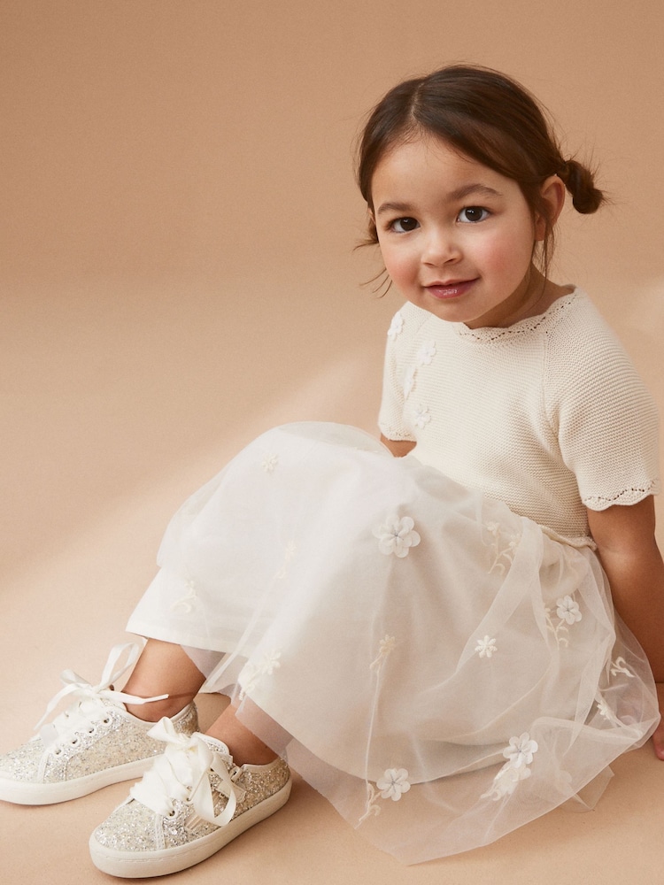 Ivory White Glitter Bridesmaid Occasion Trainers - Image 1 of 7