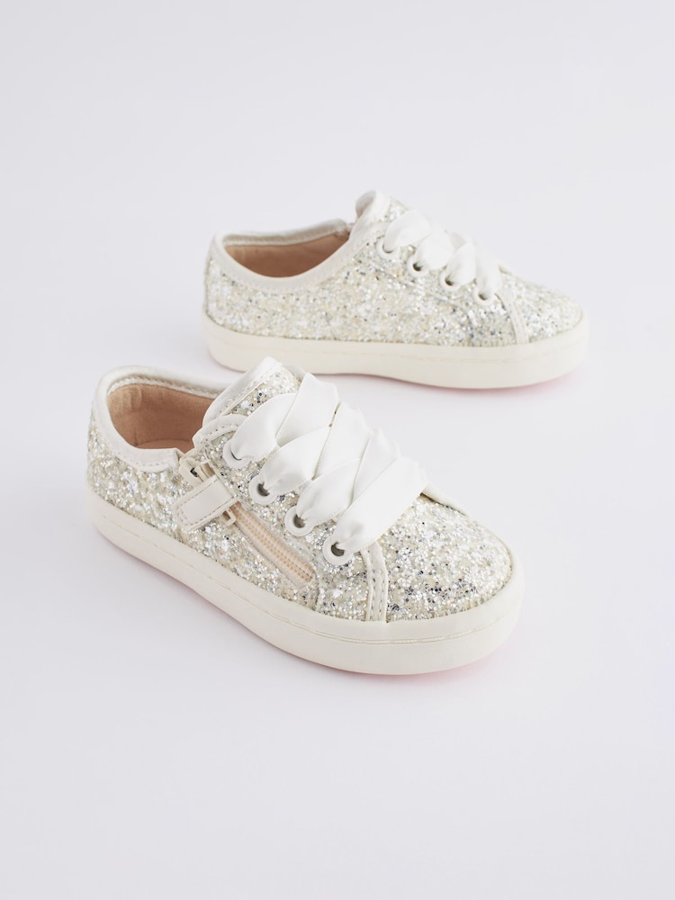 Ivory White Glitter Bridesmaid Occasion Trainers - Image 2 of 7