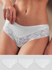 White Brazilian Floral Lace Knickers 3 Pack - Image 1 of 7
