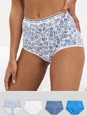 White/Light Blue Full Brief Cotton Rich Logo Knickers 4 Pack - Image 1 of 10