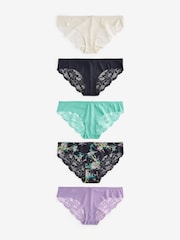 Navy Blau Floral bedruckt /Cream/Mauve Violett​​​​​​​ - Nahtlose Brazilian-Spitzenslips im 5er-Pack - Bild 6 von 6