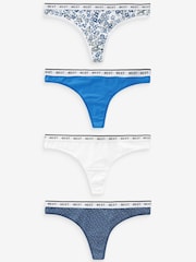 White/Light Blue Thong Cotton Rich Logo Knickers 4 Pack - Image 5 of 9