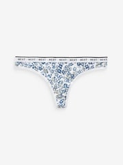 White/Light Blue Thong Cotton Rich Logo Knickers 4 Pack - Image 6 of 9