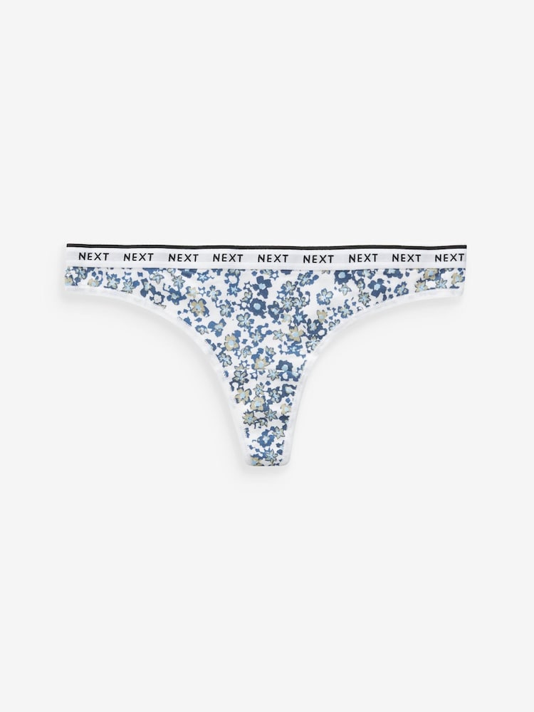 White/Light Blue Thong Cotton Rich Logo Knickers 4 Pack - Image 6 of 9
