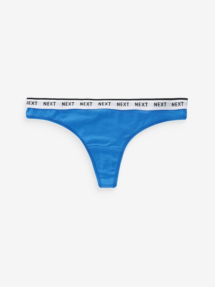 White/Light Blue Thong Cotton Rich Logo Knickers 4 Pack - Image 7 of 9