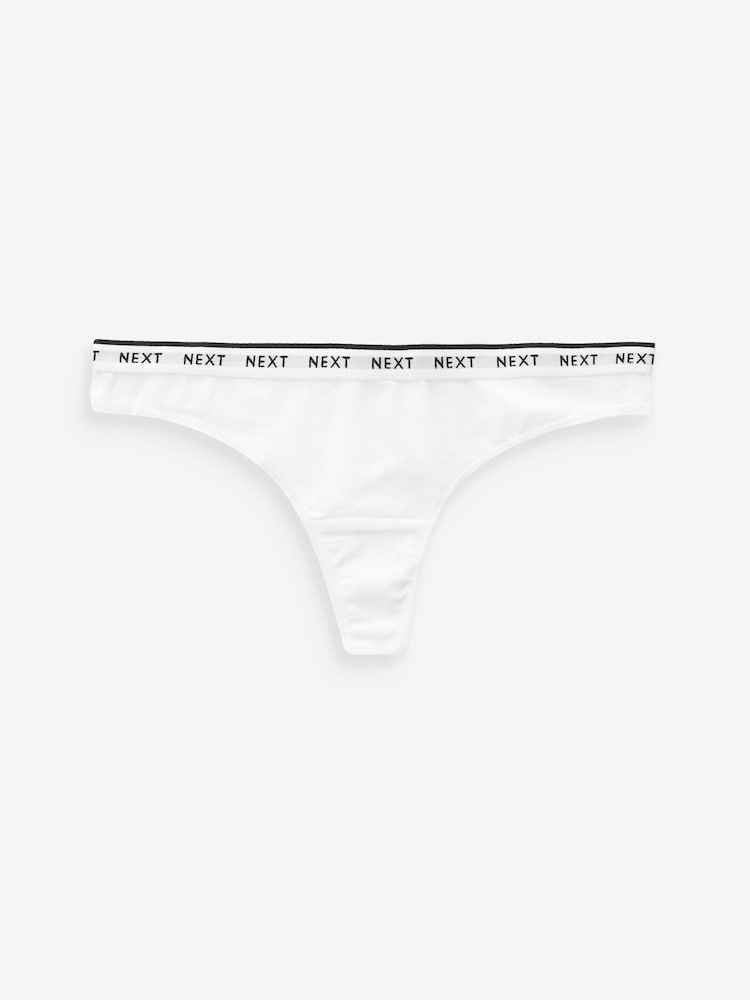 White/Light Blue Thong Cotton Rich Logo Knickers 4 Pack - Image 9 of 9