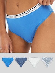 White/Light Blue High Rise High Leg Cotton Rich Logo Knickers 4 Pack - Image 1 of 9