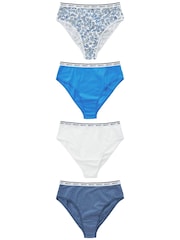 White/Light Blue High Rise High Leg Cotton Rich Logo Knickers 4 Pack - Image 2 of 9