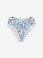 White/Light Blue High Rise High Leg Cotton Rich Logo Knickers 4 Pack - Image 4 of 9