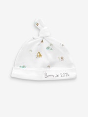 White Born In 2024 100% Cotton Bib And Hat 2 Piece Set (0-12mths) - Image 2 of 4