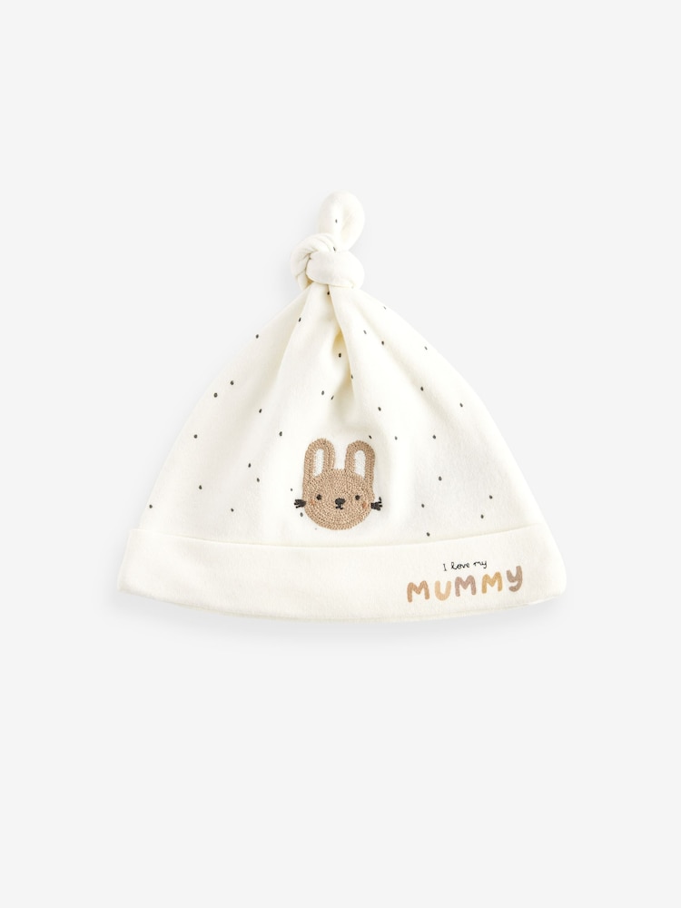 Neutral Mummy / Daddy Baby Tie Top 100% Cotton Hats 2 Packs (0-6mths) - Image 2 of 4 Neutral Mummy / Daddy Baby Tie Top 100% Cotton Hats 2 Packs (0-6mths) - Image 2 of 4