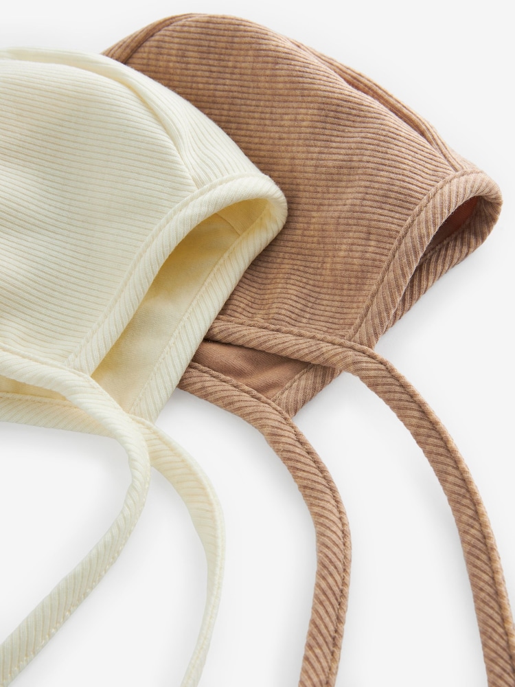 Cream / Neutral 2 Pack Jersey Baby Bonnets (0-6mths) - Image 3 of 3