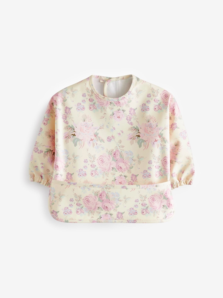 Pink Floral Baby Weaning And Feeding Sleeved Bibs - Image 1 of 3