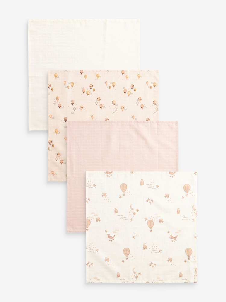 Hot Air Balloon Baby Muslin 100% Cotton Cloths 4 Pack - Image 1 of 7