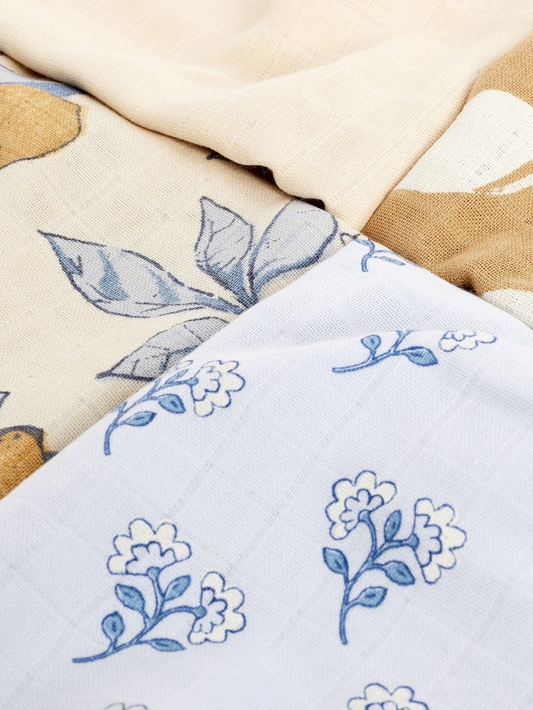 Zitrone/Blumenmuster - Baby-Spucktücher aus 100 % Baumwoll-Mussselin im 4er Pack - Bild 7 von 7