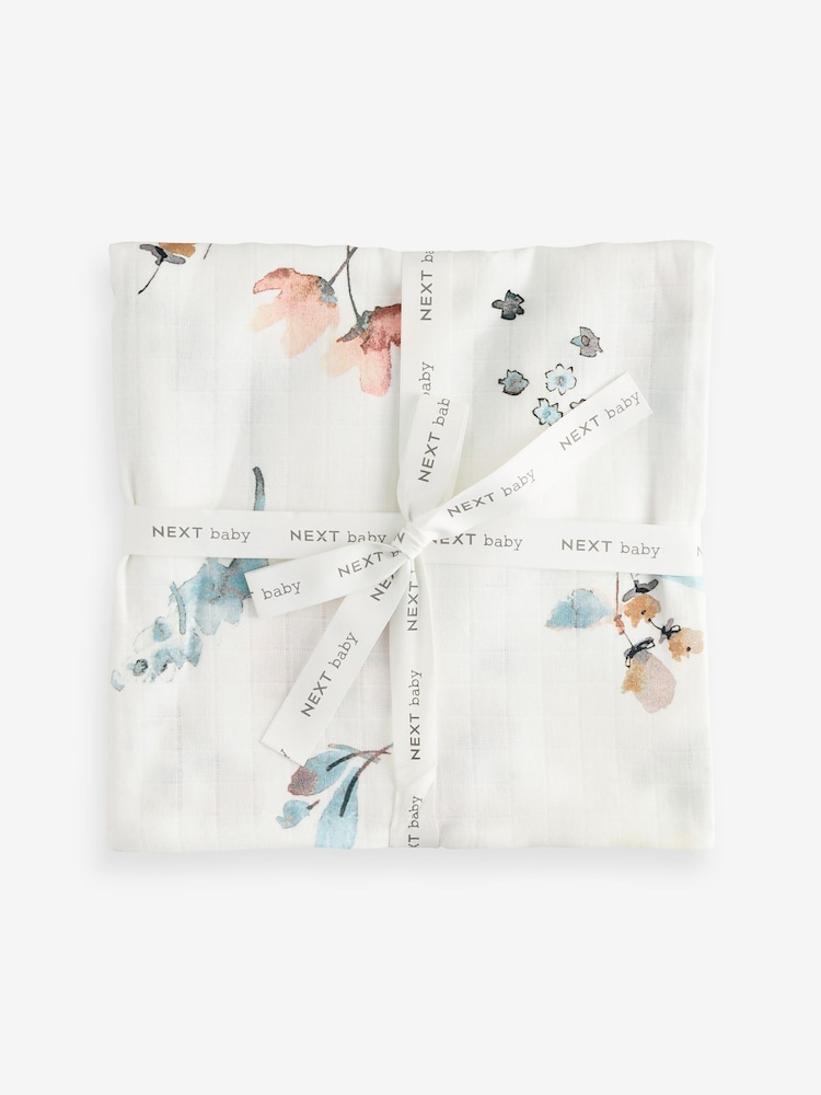 Cream Floral Baby Extra Large 100% Cotton Multipurpose Muslin - Image 1 of 3