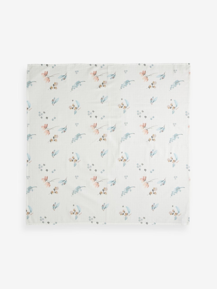 Cream Floral Baby Extra Large 100% Cotton Multipurpose Muslin - Image 2 of 3