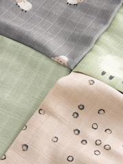 Charcoal Grey/Sage Green Sheep Baby Muslin Cloths 4 Pack - Image 7 of 7